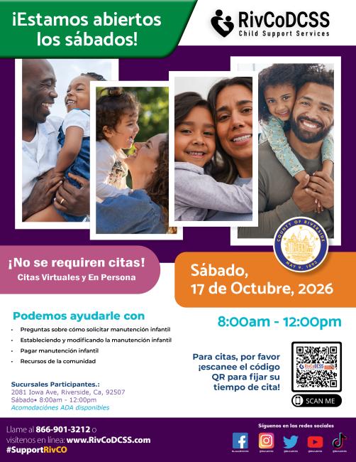 open saturday flyer with parents holding kids, detailing times and details of the october open saturday